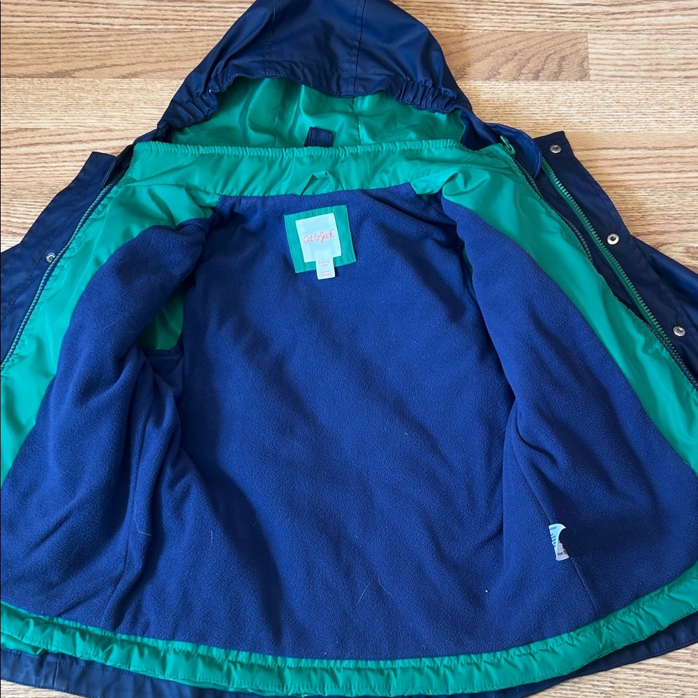 Rain jacket puffer vest combo! Kids sz 6 / 7 Navy Blue and Green - Picture 6 of 6